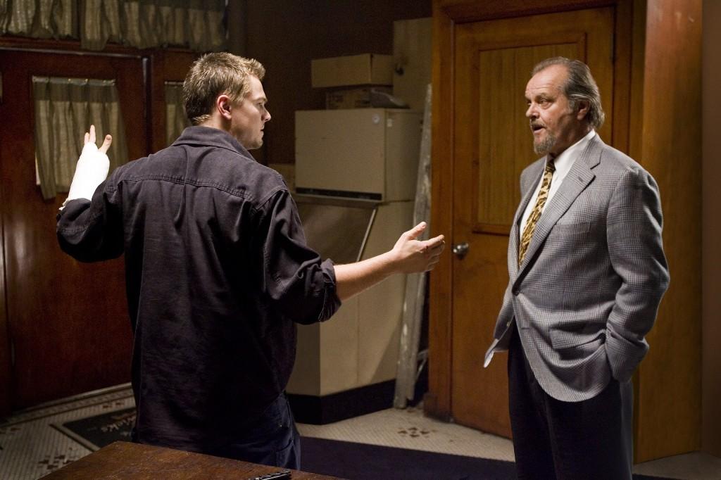 William Costigan, Jr. (Leonardo DiCaprio, L) and Francis "Frank" Costello (Jack Nicholson), in "The Departed." (Warner Bros. Pictures)