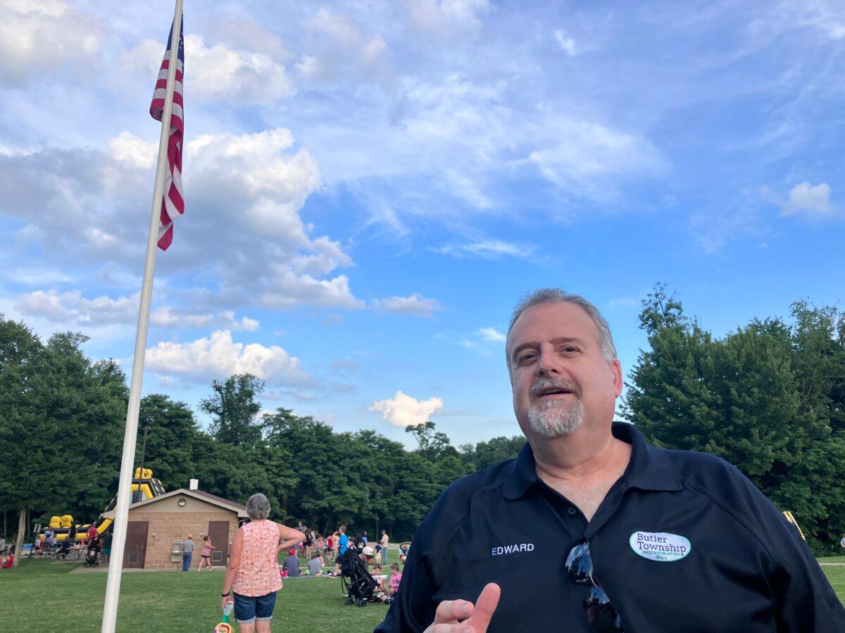 Butler Township Commissioner Ed Natali at Alameda Park in Butler Township, Pa., on July 2, 2025. (Janice Hisle/The Epoch Times)