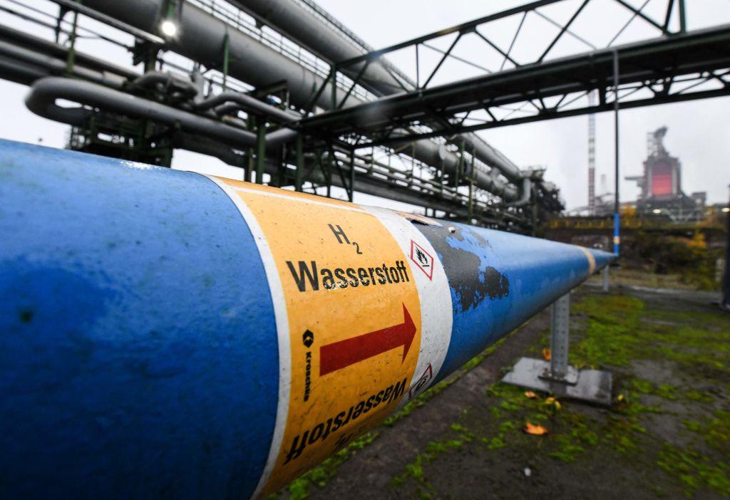 Pipes used for the transport of hydrogen are seen in Duisburg, Germany, on Nov. 16, 2021. (Ina Fassbender/AFP via Getty Images)