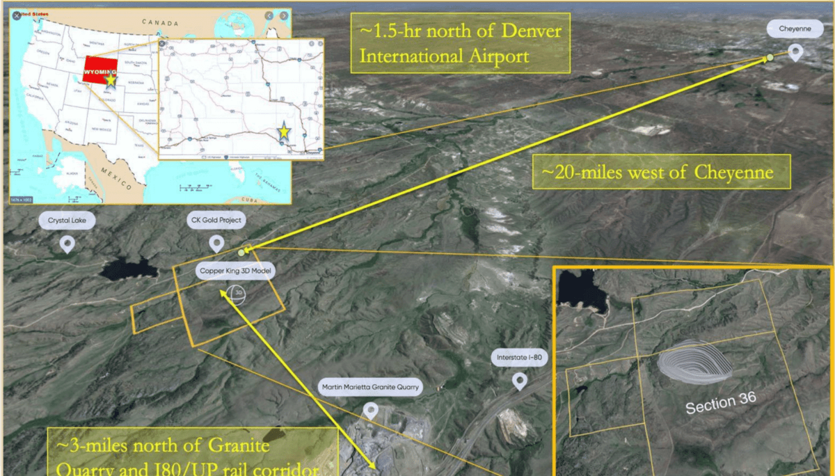 U.S. Gold Corp.'s CK Gold Project spans 1,200 acres on state land within the Silver Crown Mining District on the eastern slopes on the Laramie Range, 20 miles west of Cheyenne, Wyo. (US Gold)