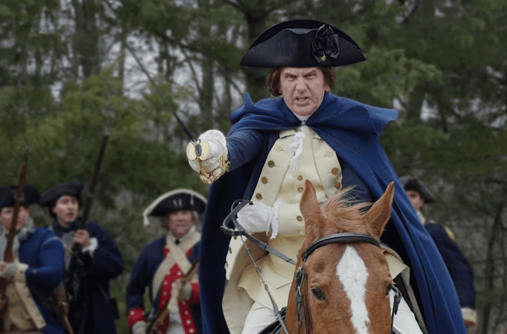George Washington (Daniel H.T. Shippey) leading his men into battle, in “The American Miracle: Our Nation Is No Accident.” (Heroic Pictures/Fathom Entertainment)