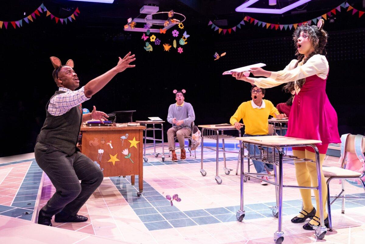 Ron King (L) plays teacher Mr. Ratburn, who belts out “Put Your Heart Into It.” (Justini Barbin Photography)