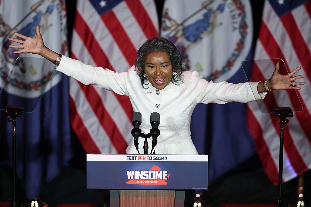 Virginia Republican gubernatorial candidate, Lt. Gov. Winsome Earle-Sears speaks to supporters during a primary night rally at the Hippodrome Theater in Richmond, Va., on June 17, 2025. (Win McNamee/Getty Images)