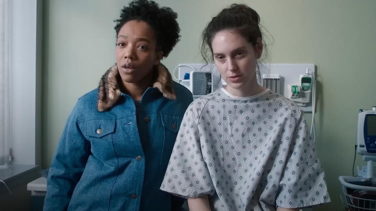 Lydie (Naomi Ackie, L) is incensed by an ER doctors' insensitive line of questioning regarding her friend Agnes's (Eva Victor) condition, in "Sorry, Baby." (A24)