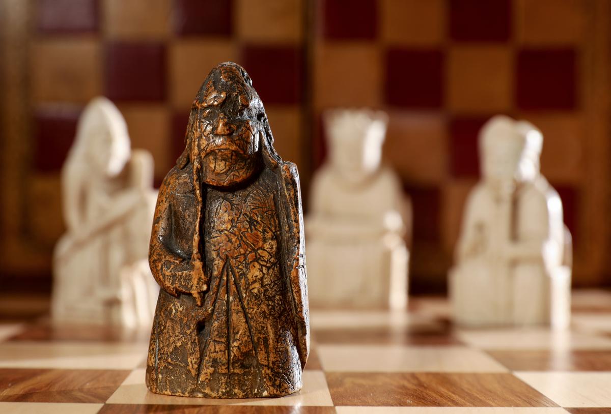 A newly discovered Lewis Chessman at Sotheby’s on June 3, 2019, in London. (Tristan Fewings/Getty Images)