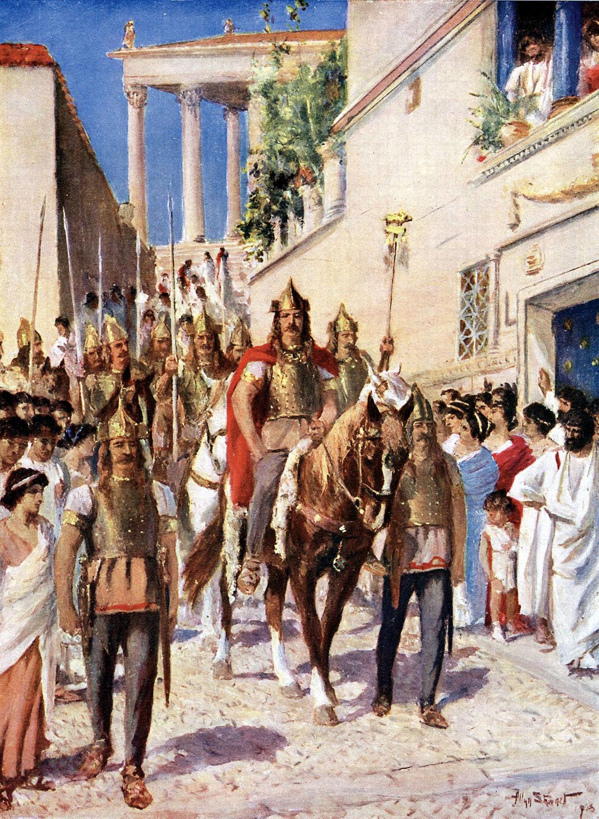 A 20th-century depiction of Alaric parading through Athens after conquering the city in 395. (Public Domain)