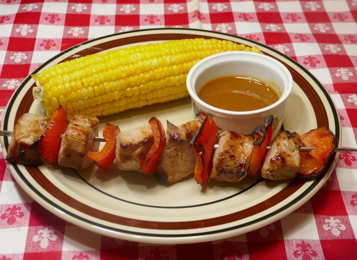 Sweet and Tangy Pork Kabobs With Corn on the Cob