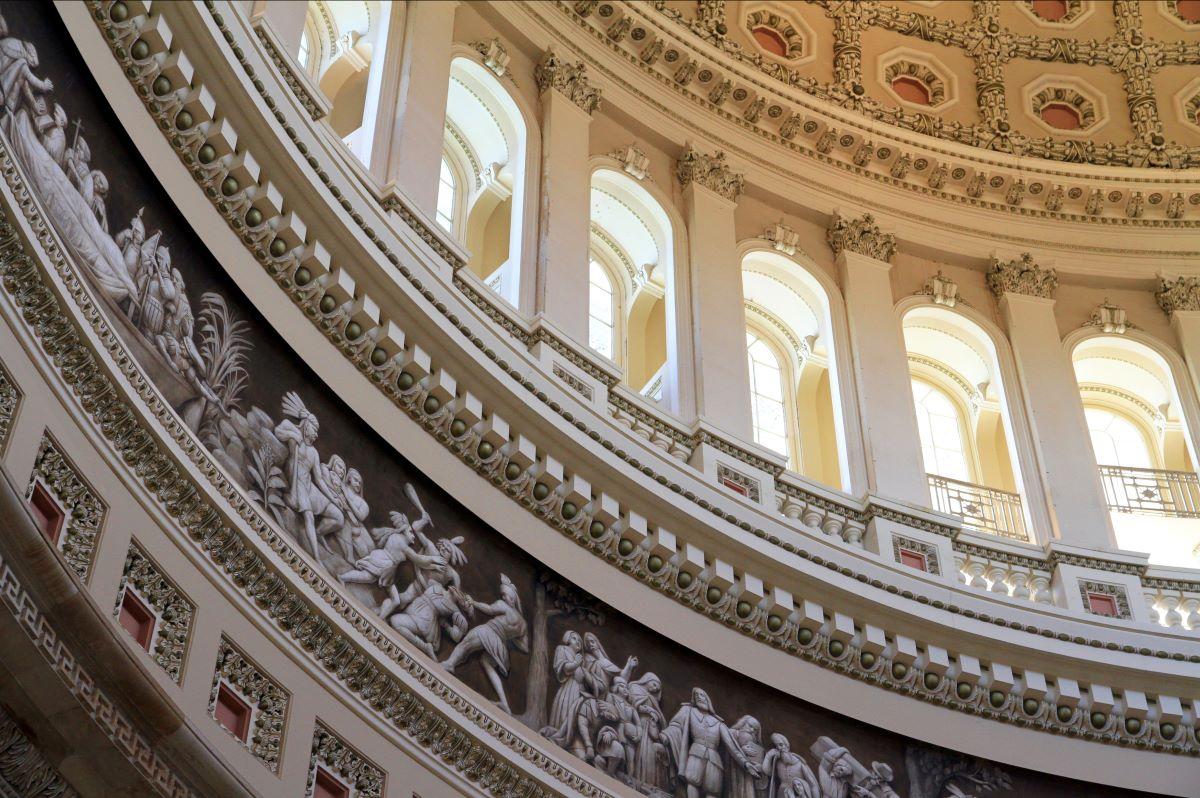 "The Frieze of American History," by Constantino Brumidi, in the Capitol rotunda. (<a href="https://commons.wikimedia.org/wiki/User:Ingfbruno">Ingfbruno</a>/<a href="https://creativecommons.org/licenses/by-sa/3.0/">CC BY-SA 3.0</a>)