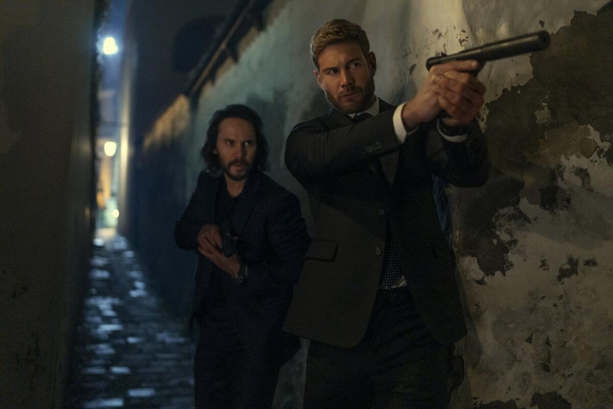 Chief Special Warfare Operator Ben Edwards (Taylor Kitsch, L) and Lt. Raife Hastings (Tom Hopper) on a mission, in “The Terminal List: Dark Wolf.” (Attila Szvacsek/Attila Szvacsek/Prime)