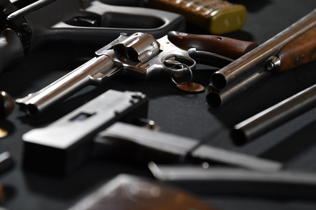 Firearms on display at the State Library of Victoria in Melbourne, Australia on Feb. 3, 2022. (AAP Image/Joel Carrett)
