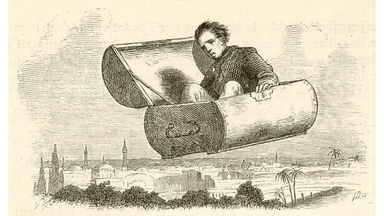 “The Flying Trunk” illustration by Vilhelm Pedersen. (Public Domain)