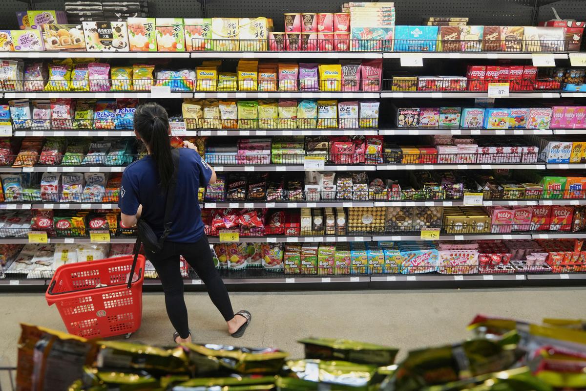 A customer at a grocery store in Los Angeles, on April 7, 2025. (Damian Dovarganes/AP Photo)