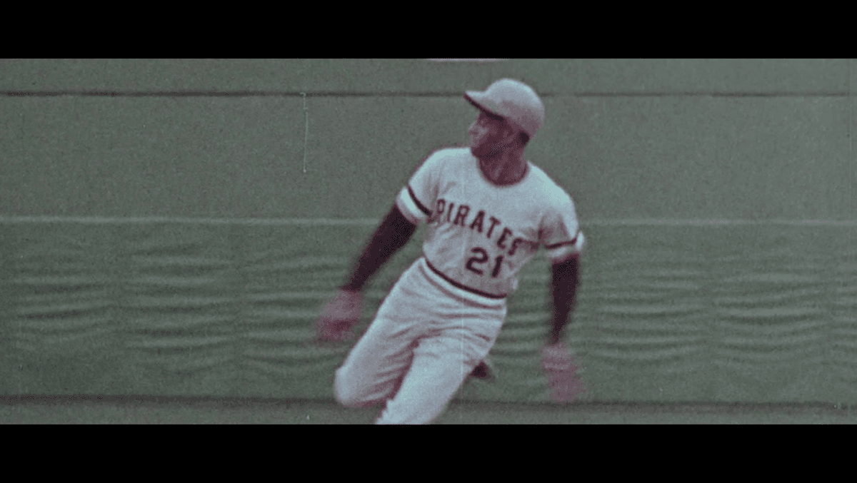 Baseball great Roberto Clemente rounding the bases, in "Clemente." (Clemente Films, Ltd.)