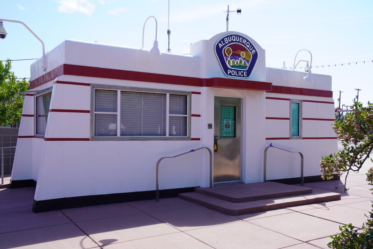 A police substation in the Nob Hill area of Albuquerque, N.M., on Sept. 3, 2025. (Allan Stein/The Epoch Times)