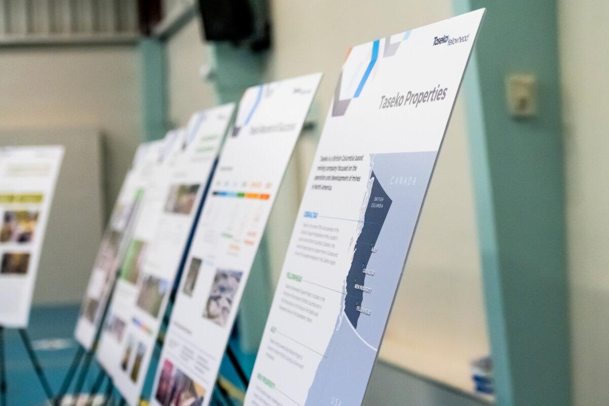 Information about Taseko Mines' proposed Yellowhead copper mine project are displayed during a community meeting in Clearwater, B.C. (Photo/Taseko Mines)