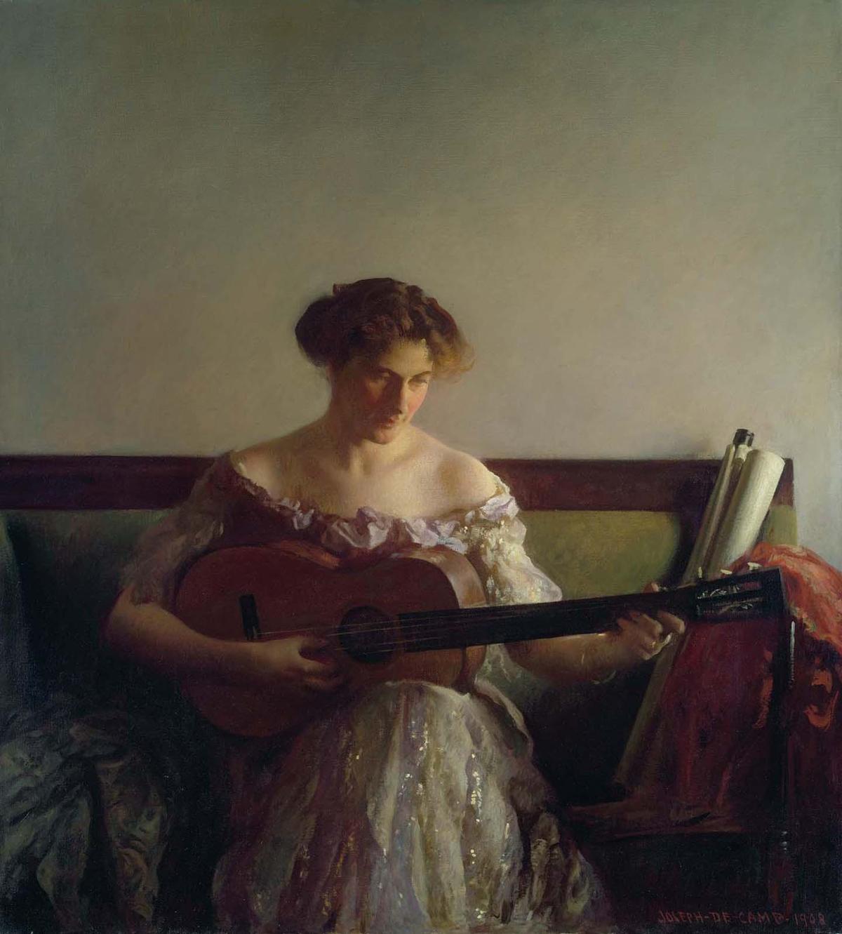 "The Guitar Player," 1908, by Joseph Rodefer DeCamp. Museum of Fine Arts, Boston. Oil on canvas. (Public Domain)