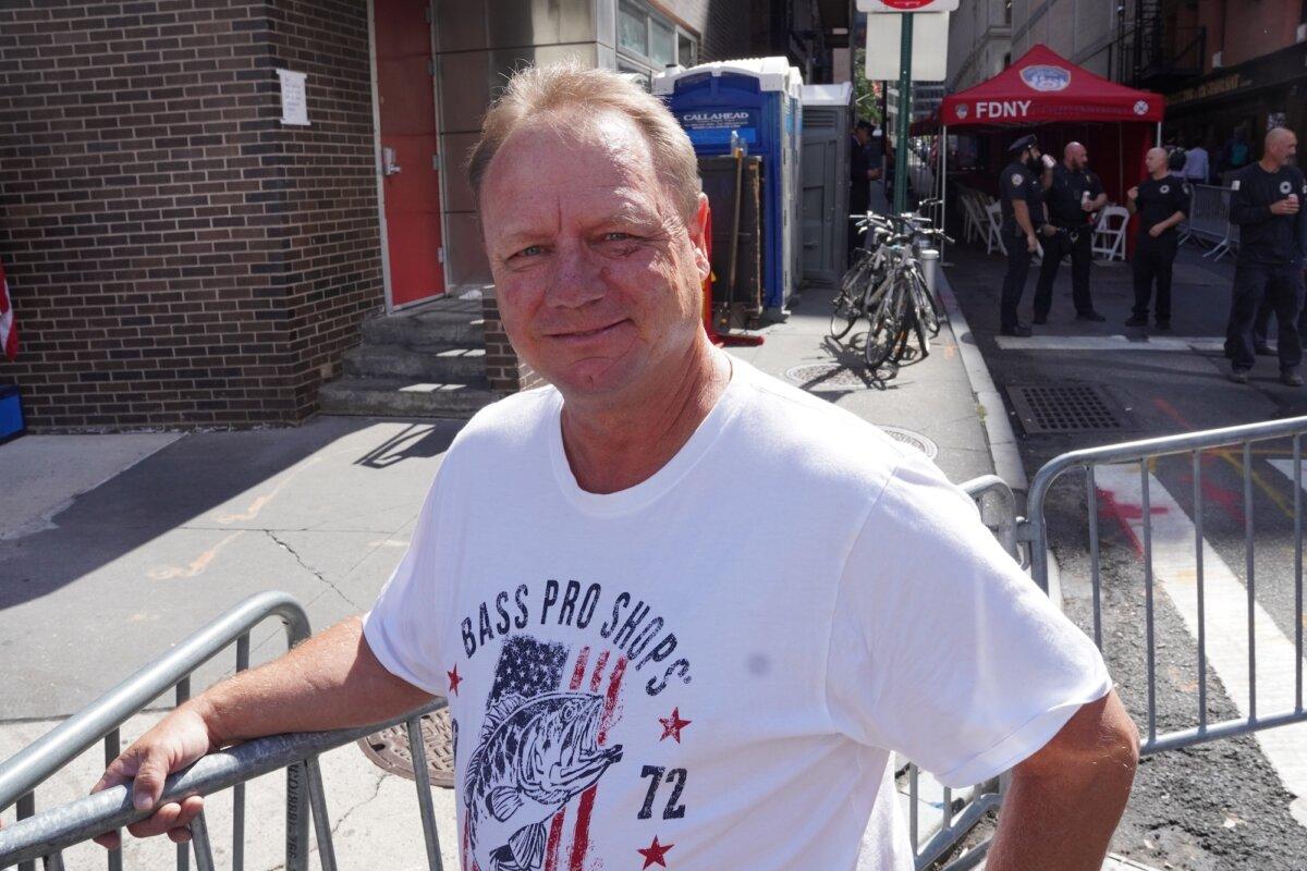 Robert Quick outside the 9/11 memorial ceremony in New York City on Sept. 11, 2025. (Oliver Mantyk/The Epoch Times)