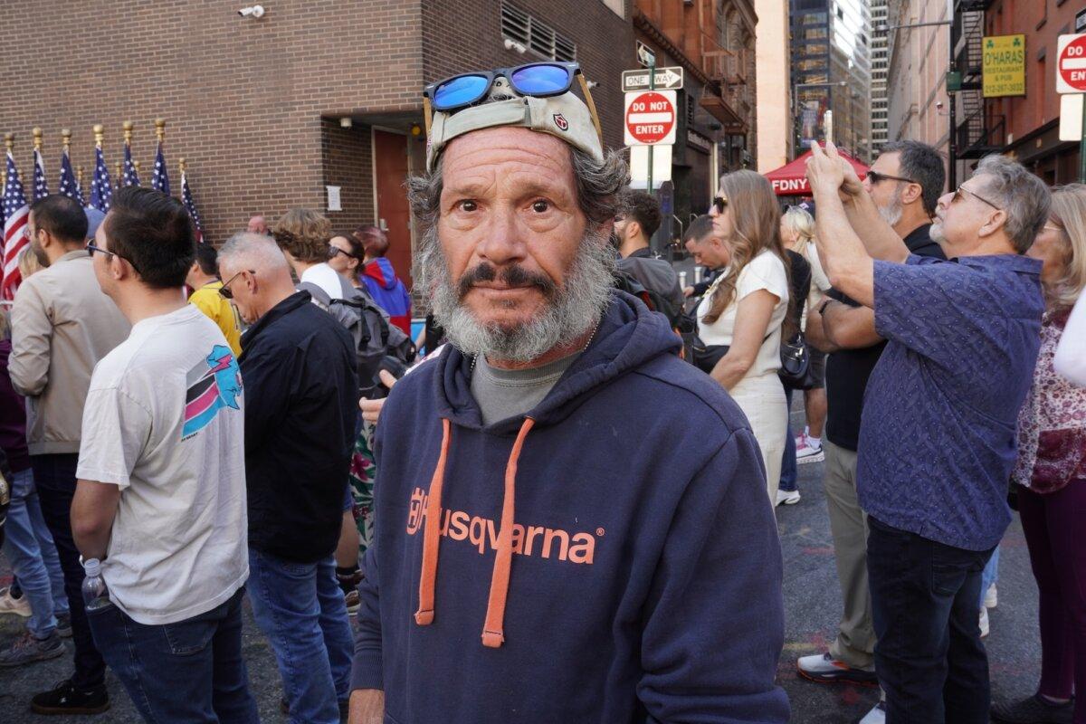 Evan Sydney outside the 9/11 memorial ceremony in New York City on Sept. 11, 2025. (Oliver Mantyk/The Epoch Times)