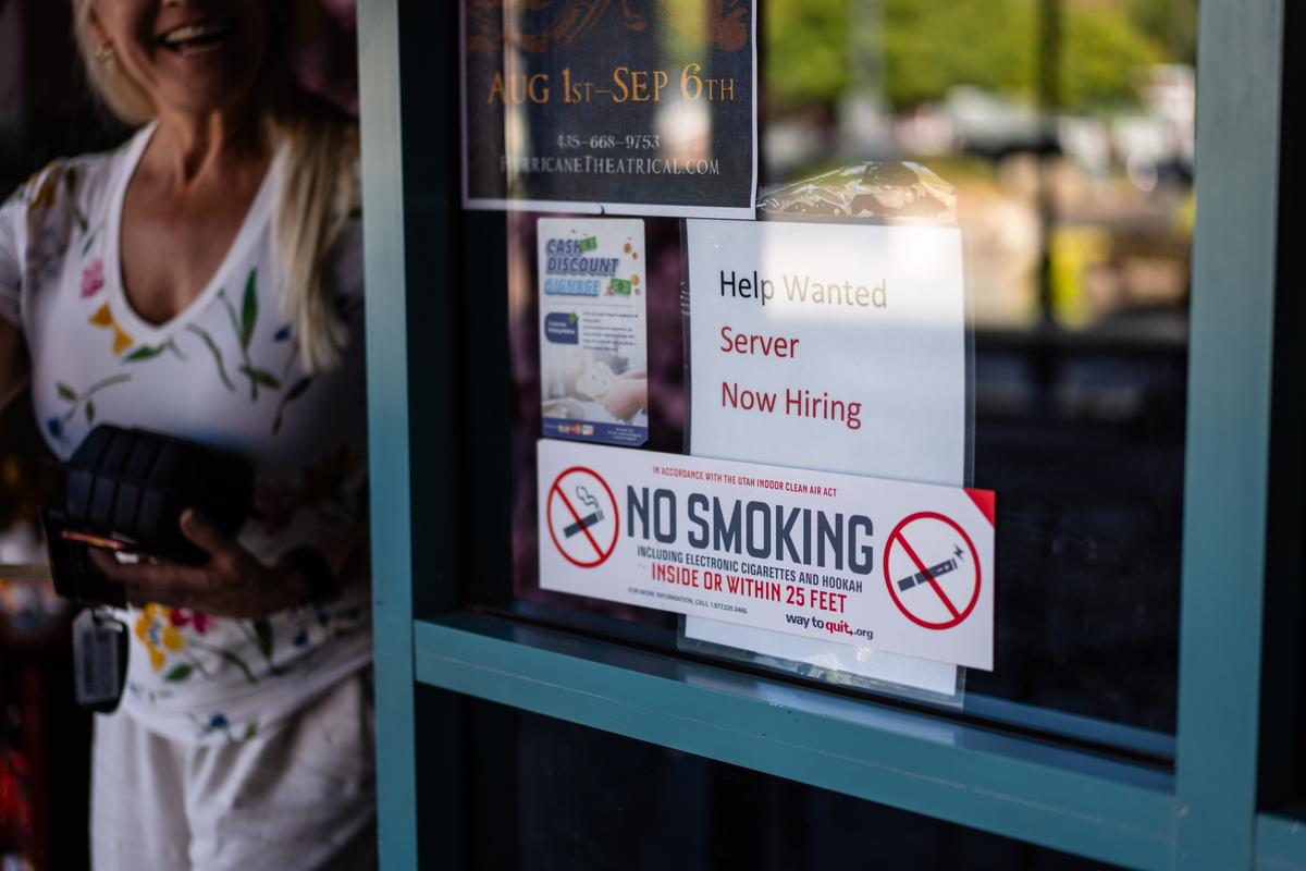 A store window at a restaurant in St. George, Utah, on Sept. 15, 2025. (Madalina Kilroy/The Epoch Times)