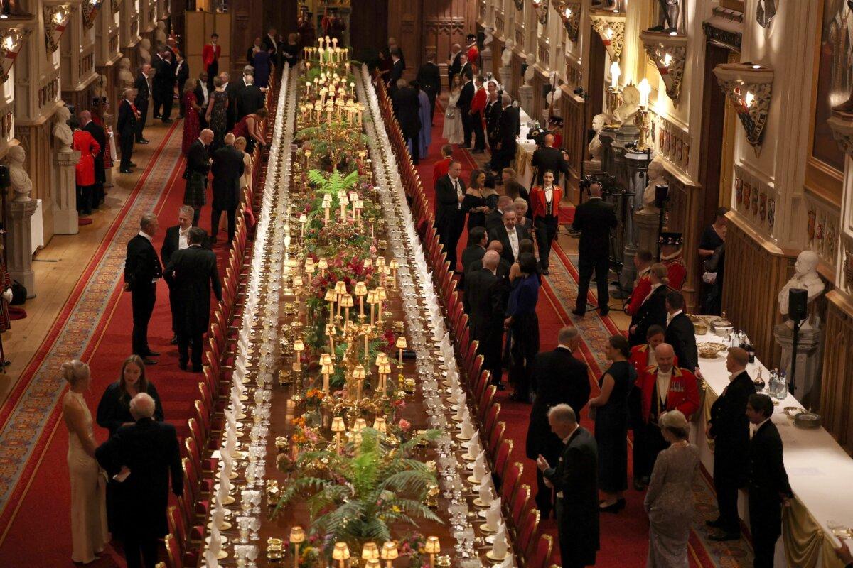 Guests arrive to attend the State Banquet at Windsor Castle during the State visit by U.S. President Donald Trump in Windsor, England, on Sept. 17, 2025. (Phil Noble - WPA Pool/Getty Images)
