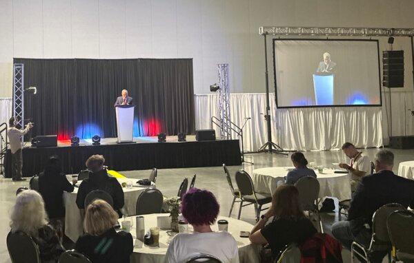 Rebel News founder Ezra Levant speaks at the 2025 Reclaiming Conference organized by We Unify in Calgary on Sept. 19, 2025. (Omid Ghoreishi/The Epoch Times)
