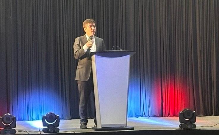 Conservative MP Garnett Genuis speaks at the 2025 Reclaiming Conference organized by We Unify in Calgary on Sept. 19, 2025. (Omid Ghoreishi/The Epoch Times)