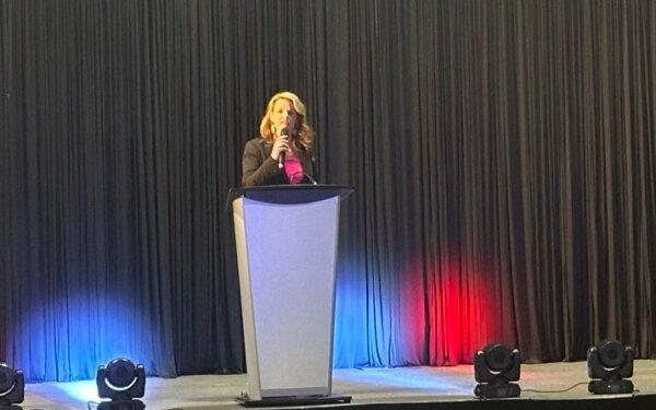 Former Conservative MP Michelle Ferreri speaks at the 2025 Reclaiming Conference organized by We Unify in Calgary on Sept. 19, 2025. (Omid Ghoreishi/The Epoch Times)