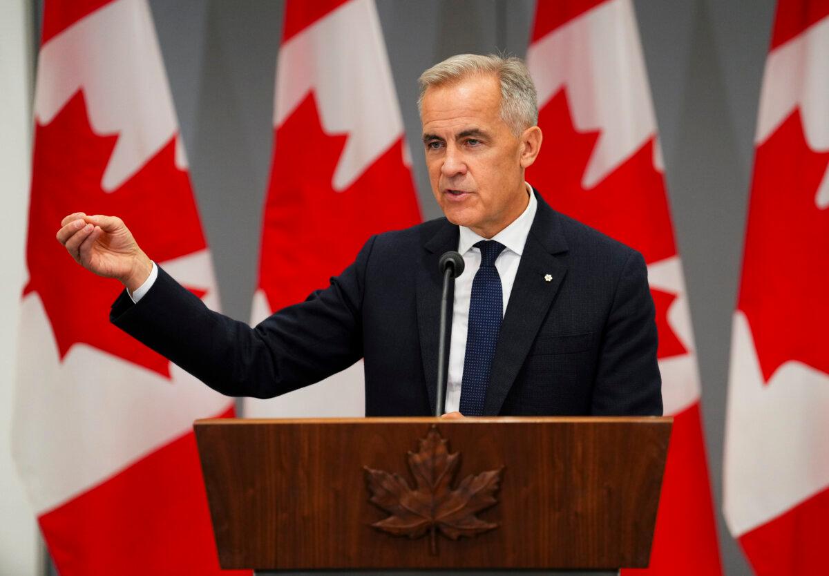 Prime Minister Mark Carney holds a press conference at the Permanent Mission of Canada to the United Nations in New York on Sept. 23, 2025. (The Canadian Press/Sean Kilpatrick)
