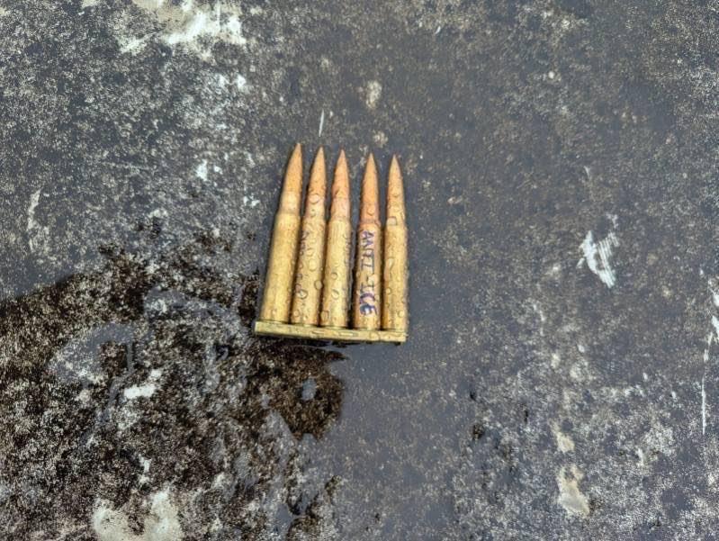 A photo of the shell casings allegedly used in the Sept. 24 attack on an Immigration and Customs Enforcement facility in Dallas. (Courtesy of FBI Director Kash Patel)