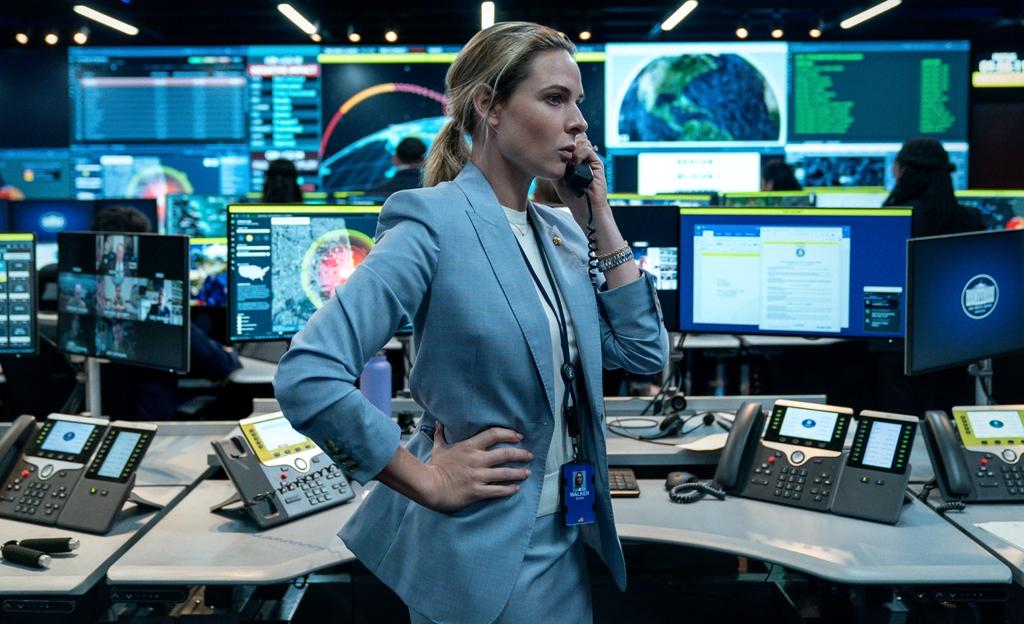 Capt. Olivia Walker (Rebecca Ferguson) manages a crisis, in "A House of Dynamite." (Eros Hoagland/Netflix)