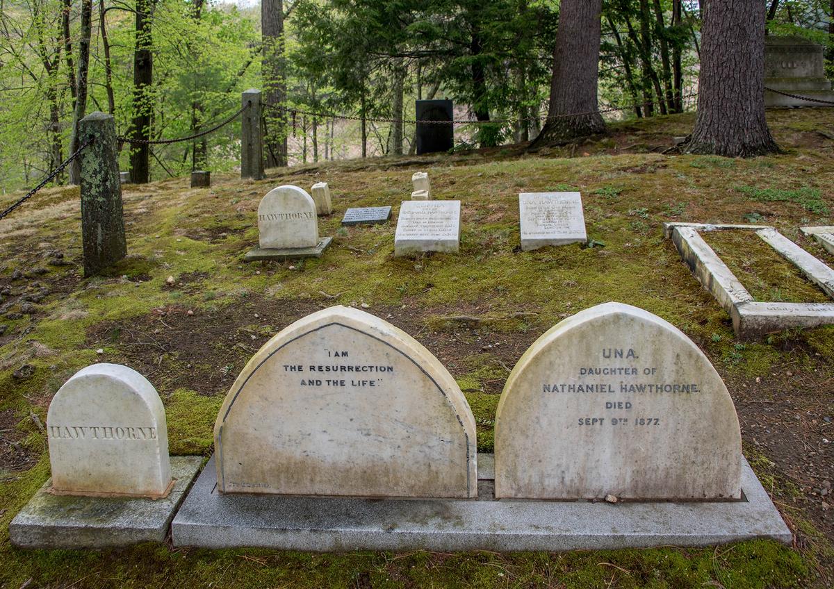 Where Hawthorne is buried, along with Sophia and their daughter, Una, in Sleepy Hollow Cemetery in Concord, Mass. (ChicagoPhotographer/Shutterstock)