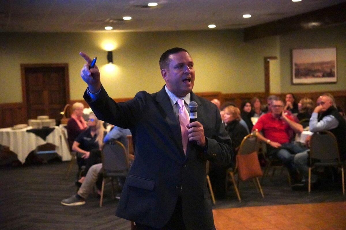 Orange County Executive Steve Neuhaus speaks at the 2026 budget presentation at the Erie Hotel in Port Jervis, New York state, on Sept. 30, 2025. (Oliver Mantyk/The Epoch Times)
