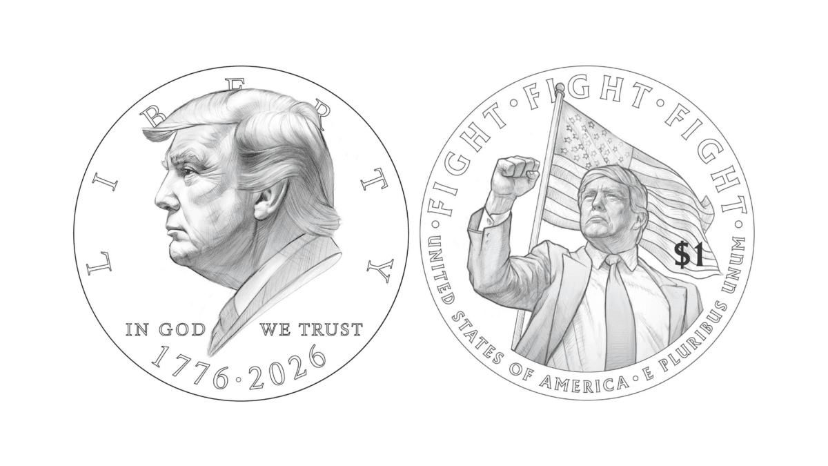Images of a $1 coin that the Treasury Department sent out but did not release, which features President Donald Trump. (Treasury Department photo)