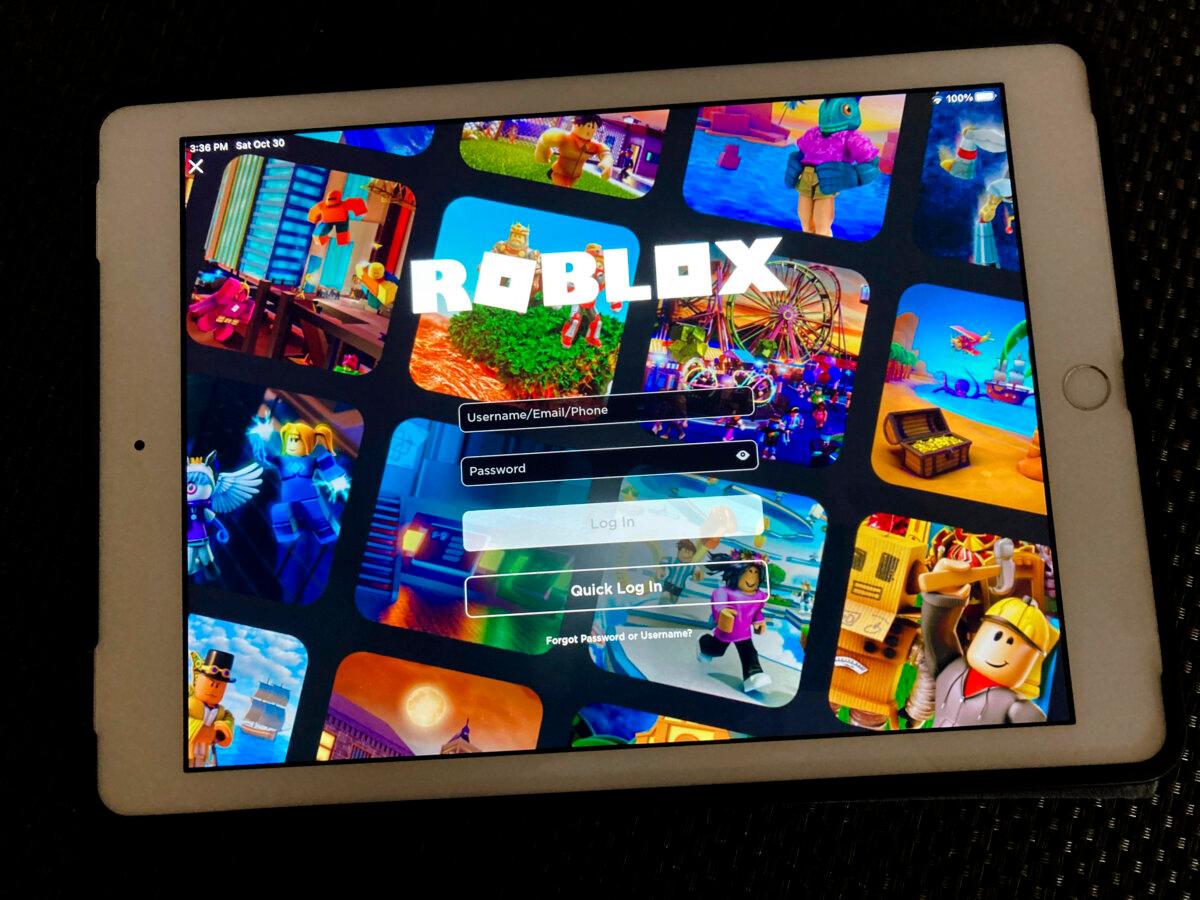 Gaming platform Roblox is displayed on a tablet in New York, on Oct. 30, 2021. (Leon Keith/AP Photo)