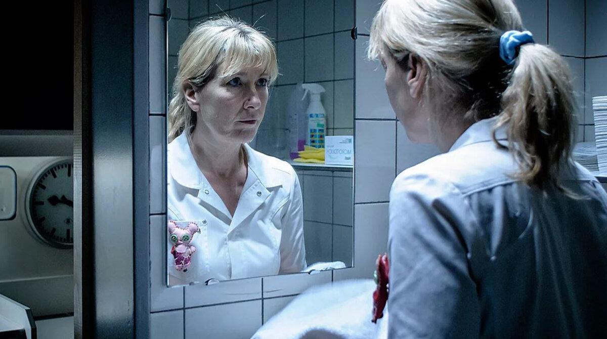 Lucia de Berk (Ariane Schluter) is a nurse dedicated to her job, in “Accused.” (GJW+)