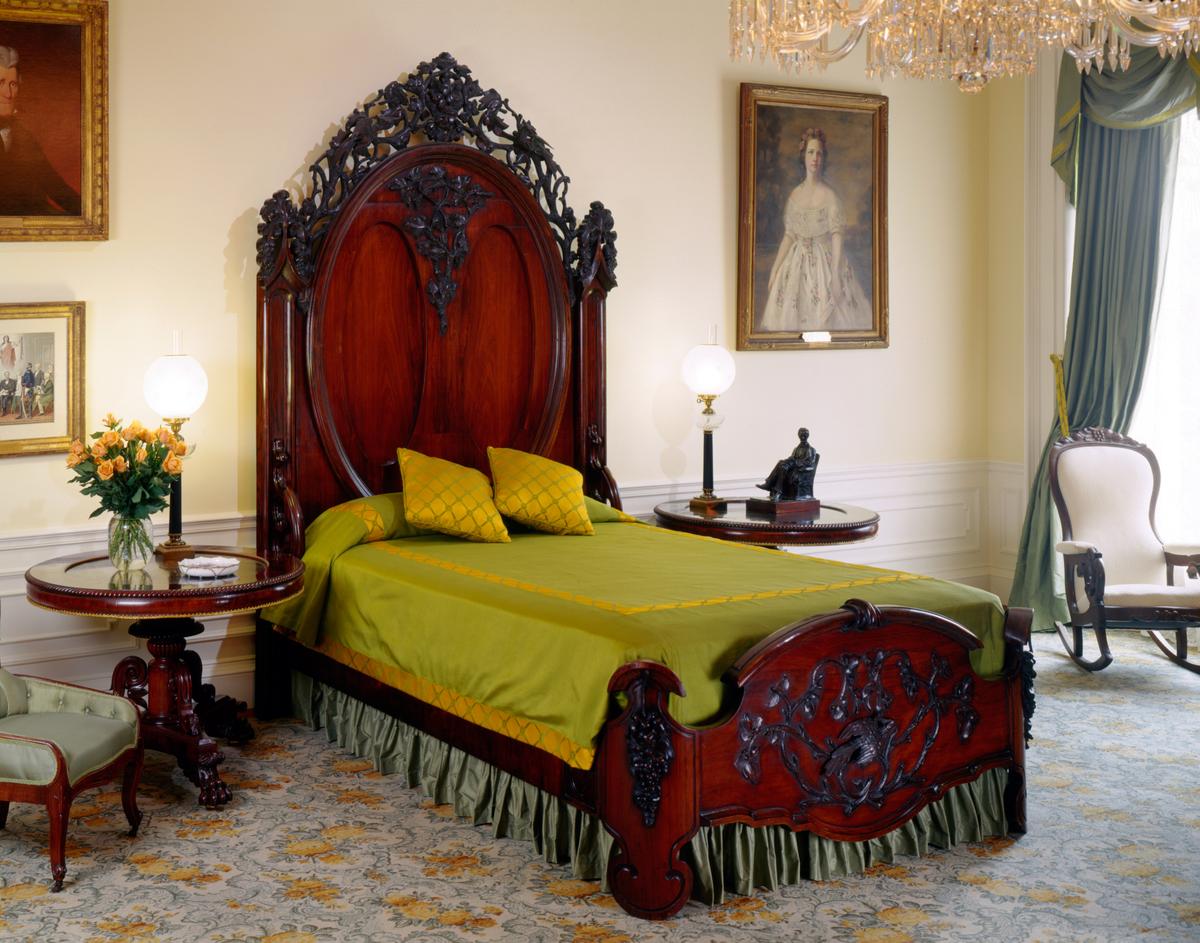 This bed is famously called the "Lincoln Bed" because it was purchased by First Lady Mary Lincoln in 1861 for the principal guest room. (White House Historical Association)