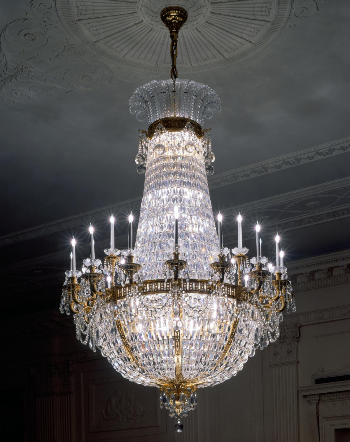 East Room chandelier, 1902, by Christoph Palme & Co. of Parchen, Bohemia, for Edward F. Caldwell & Co. of New York. (White House Historical Association)