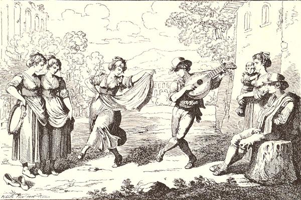 "Saltarello," illustration by Bartolomeo Pinelli. (Public Domain)