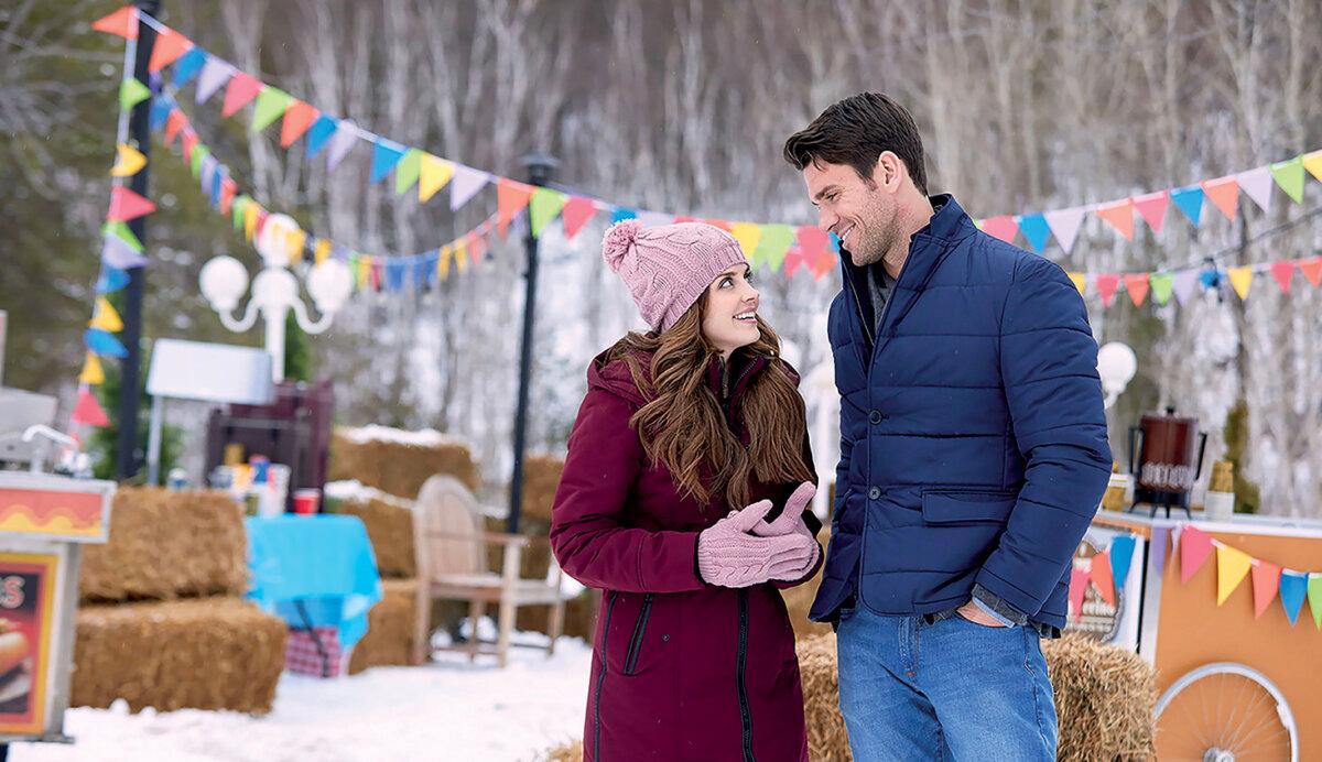 Lilley’s character, Cassie, is drawn to Elliot (Kevin McGarry), in Hallmark’s “Winter Love Story” (2019). (MovieStillsDB)