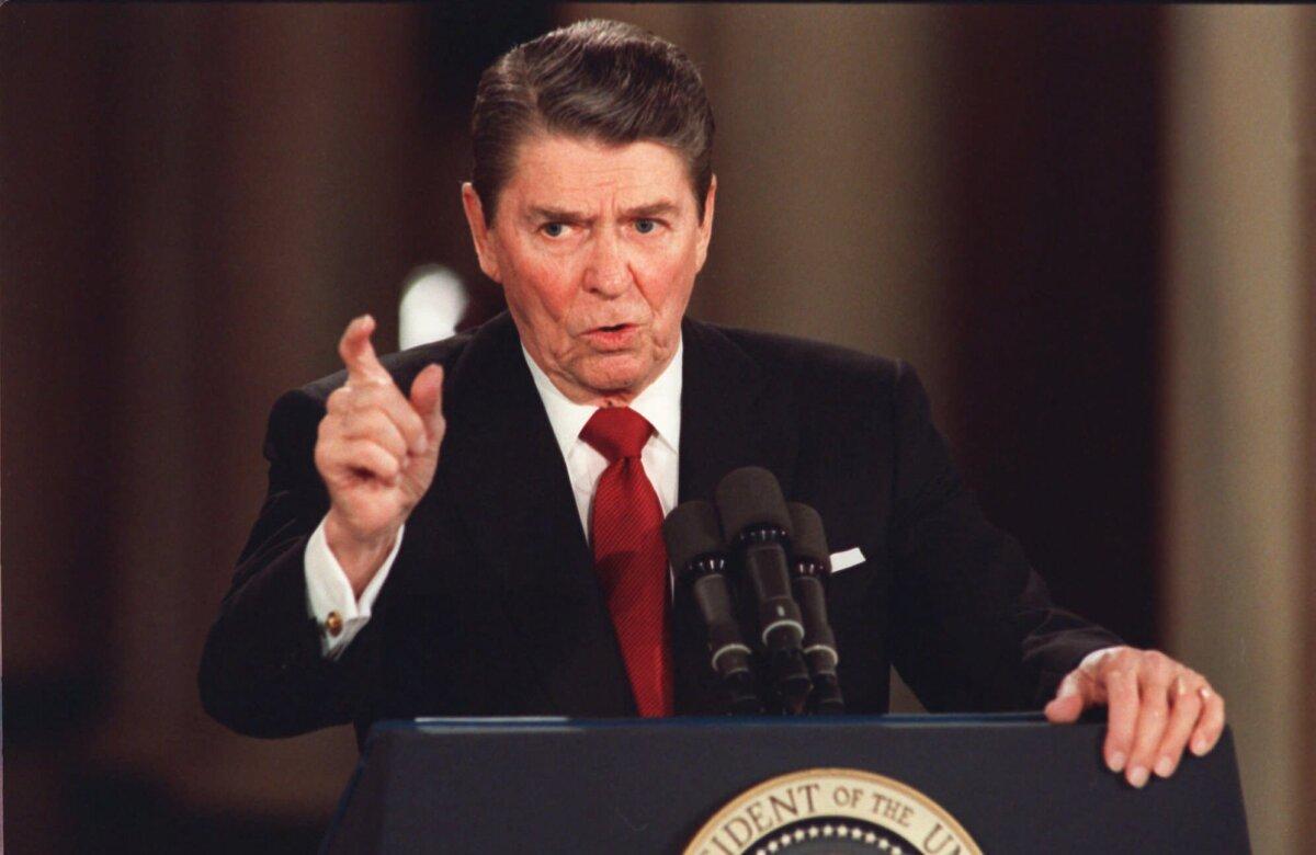 President Ronald Reagan during a news conference at the White House in 1984. (AP Photo/Dennis Cook)