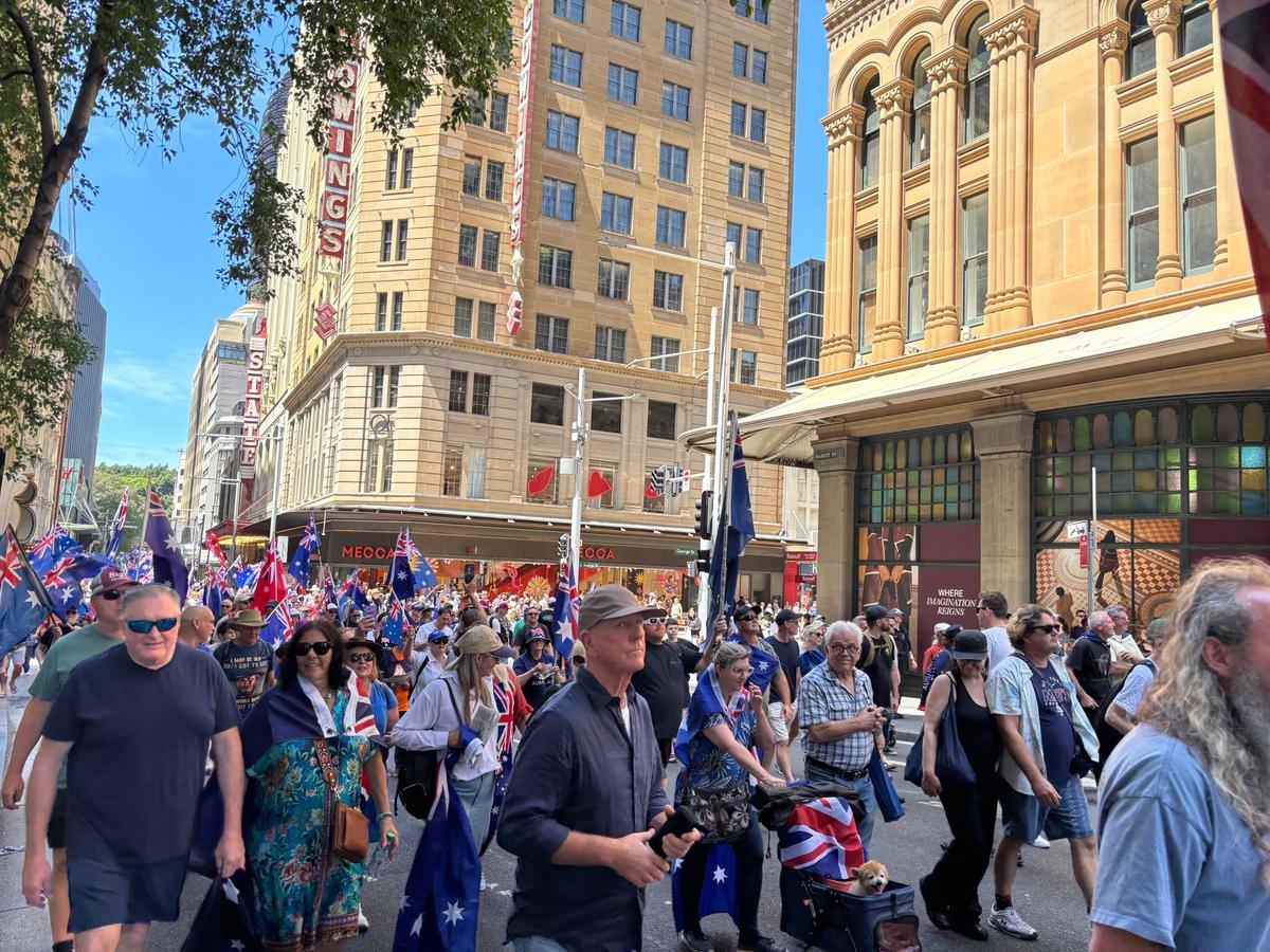 The second "March for Australia" rally against immigration policy in Sydney, Australia, on Oct. 19, 2025. (The Epoch Times)