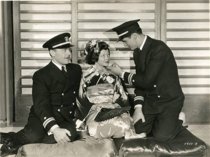(L–R) Lt. Barton (Charles Ruggles), Butterfly (Sylvia Sidney), and Lt. B.F. Pinkerton (Cary Grant), in “Madame Butterfly.” (Paramount Pictures)