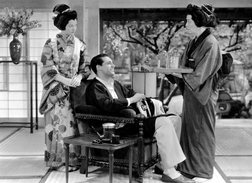 (L–R) Butterfly (Sylvia Sidney), Lt. B.F. Pinkerton (Cary Grant), and Suzuki (Louise Carter), in “Madame Butterfly.” (Paramount Pictures)