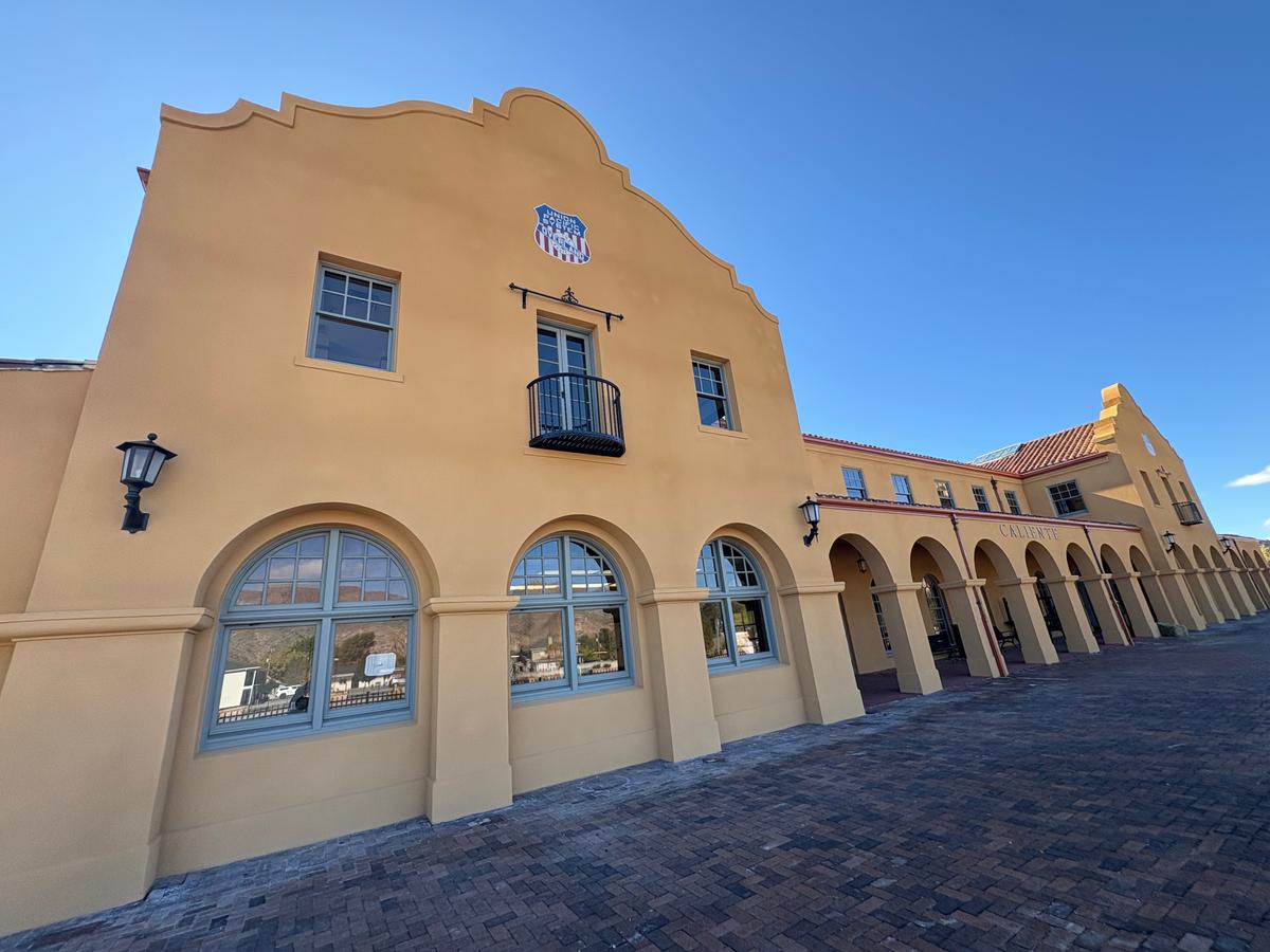 The Caliente Railroad Depot is a long building that was built to parallel railroad tracks. (Deena Bouknight)