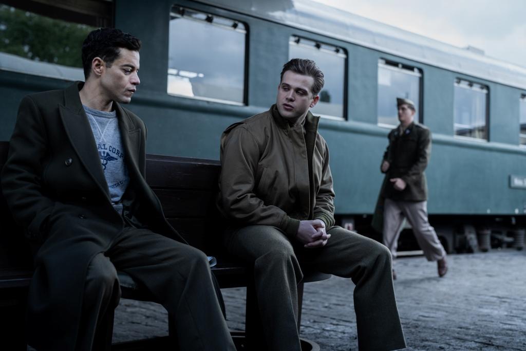 Lt. Col. Douglas Kelley (Rami Malek, L) and Sgt. Howie Triest (Leo Woodall), in "Nuremberg." (Scott Garfield/Sony Pictures Classics)