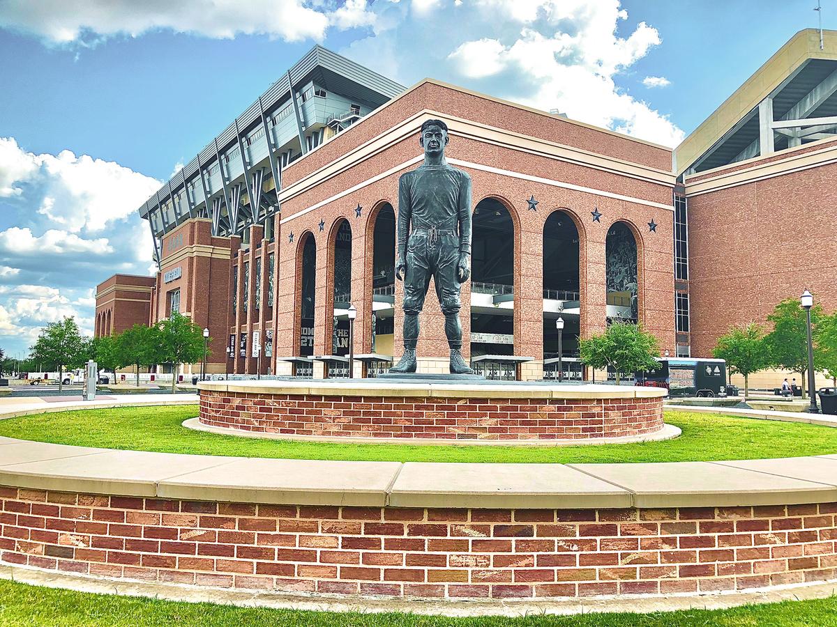 The E. King Gill statue commemorates Texas A&M's first "12th Man," a symbol of the university's long football tradition. (Anantdeep Singh/Shutterstock)