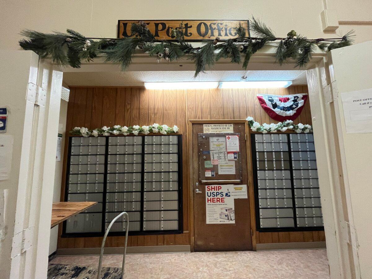 The U.S. Post Office at Begich Towers in Whittier, Alaska, on Nov. 4, 2025. (Allan Stein/The Epoch Times)