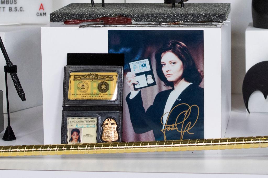 Jodie Foster's Clarice Starling prototype FBI badge and credentials from "The Silence of the Lambs" are seen at the preview of Julien's Auctions Hollywood Sci-Fi, Action Fantasy and More auction in Beverly Hills, Calif., on March 10, 2021. (Valerie Macon/AFP via Getty Images)