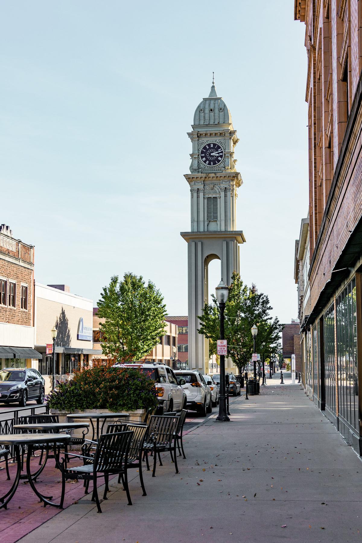 The Town Clock was moved to street level in 1971 and still keeps time for residents. (David S. Swierczek/Shutterstock)