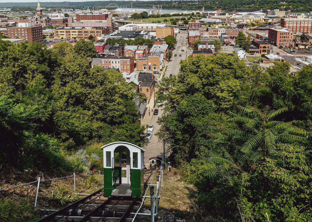 The Fenelon Place Elevator offers a panoramic view of Dubuque, from the historic downtown to the Mississippi River. (Wirestock Creators/Shutterstock)